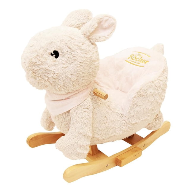 Little Rocker,Bunny Berceuse pour Bébé en Peluche beige Douce avec Siège Rembourré à Dossier Haut, Poignées et Berceuses en Bois, Housse Amovible et Lavable, Musique Mozart Intégrée, Convient aux Enfants de 12 Mois et Plus jusqu'à 35 kg, Conçue pour Favoriser l'Équilibre et le Développement des Habiletés Motrices.
