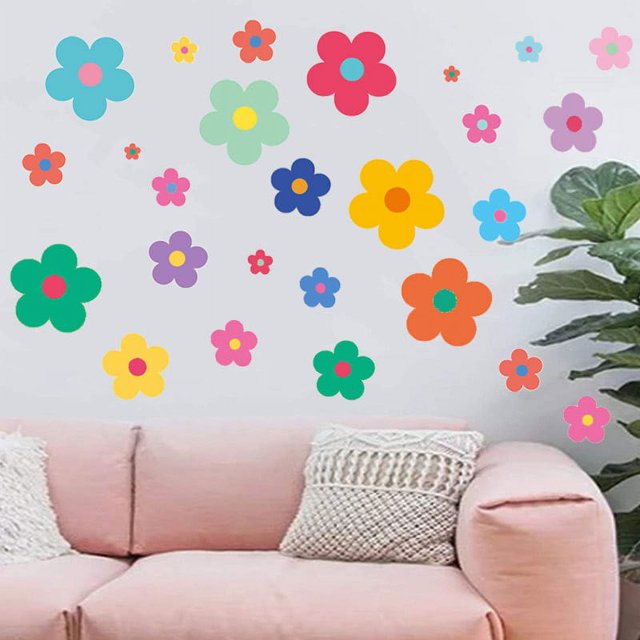 RKSTN peel and stick wallpaper Spring Flower Wall Decal Kindergarten Classroom Window Decoration PVC Self Adhesive Hummingbird Flower Wall Decal Wallpaper