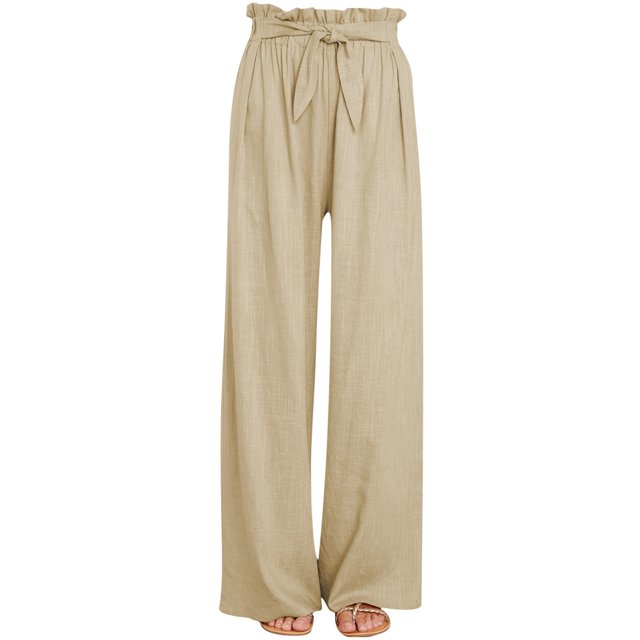 CEHVOM Pantalon de Jambe Long en Lin de Coton Solide Décontracté pour Femmes