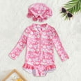 thumbnail image 2 of Toddler Girl Rash Guard Bathing Suits Ruffle Floral Pattern Long Sleeve Sun Protection Girls Athletic Bathing Suits 18-24 Months, 2 of 3