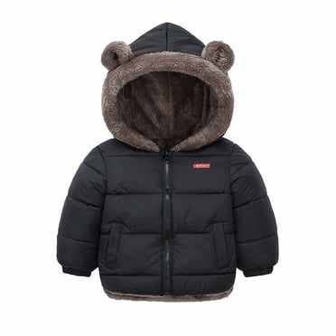 Toddler Winter Down Coat with Hoods, Baby Girls Boys Fleece Lined Puffer Jackets, Cute Ear Kids Long Sleeve Hooded Padded Jacket Windbreaker Outerwear Black 5-6T