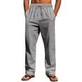 thumbnail image 1 of WRKEKC Casual Pants for Men Solid Color Spring Summer Thin Cotton Linen Look Leisure Straight Leg Tie Drawstring Trousers, 1 of 9