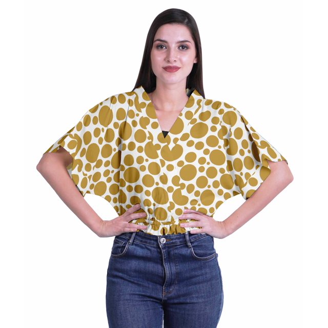 Moomaya Hauts à Manches Boxy Imprimés pour Femmes, Col en V, Taille Élastique, Kimono
