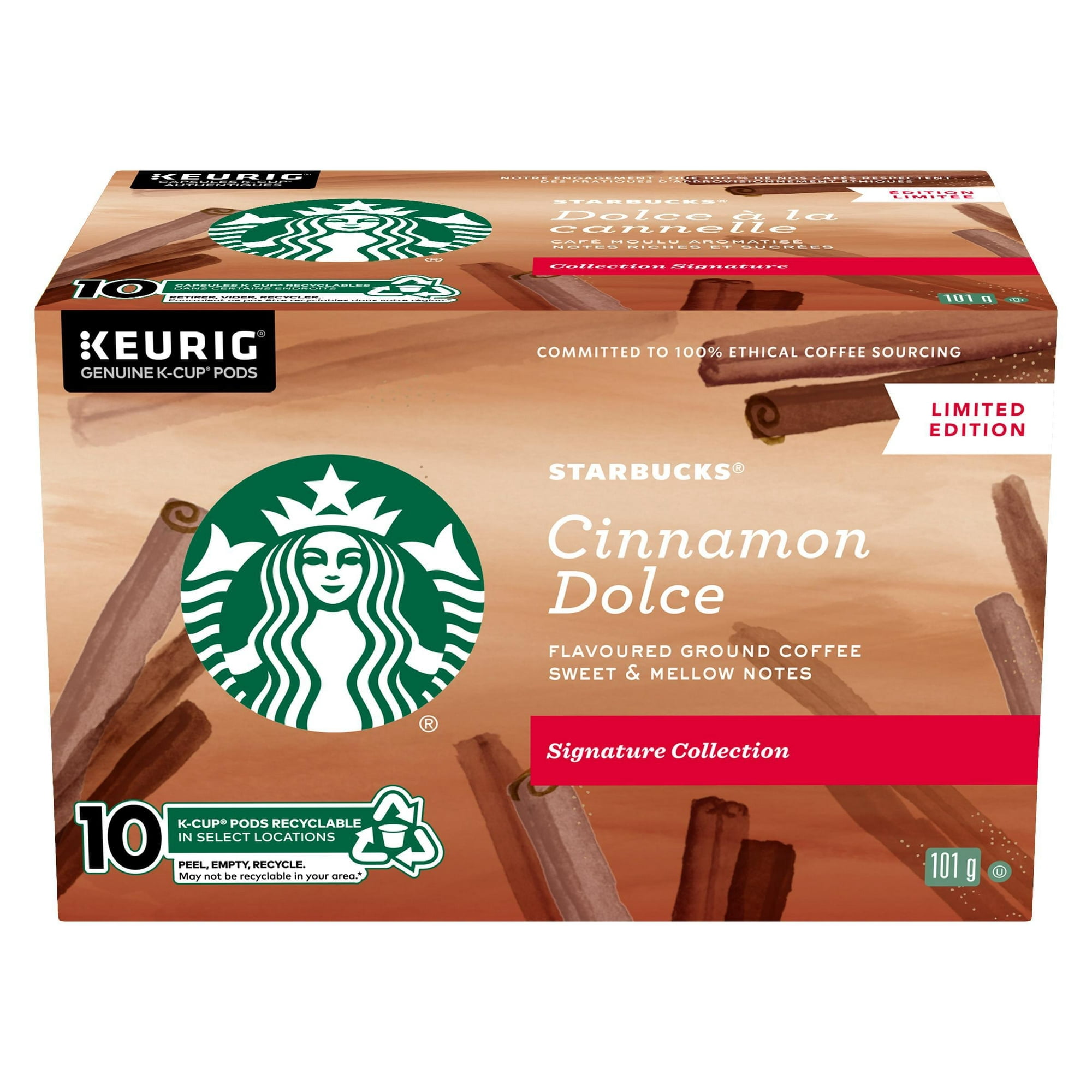 Starbucks Signature Collection Cinnamon Dolce Flavoured Ground Coffee K-Cup Pods, 10 Pods