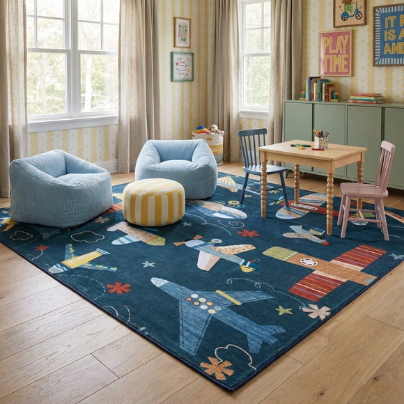 Tapis doux pour la zone de jeu Rug Branch Soft Steps, bleu marine - Salle de jeux, chambre d'enfant, chambre pour garcons et filles