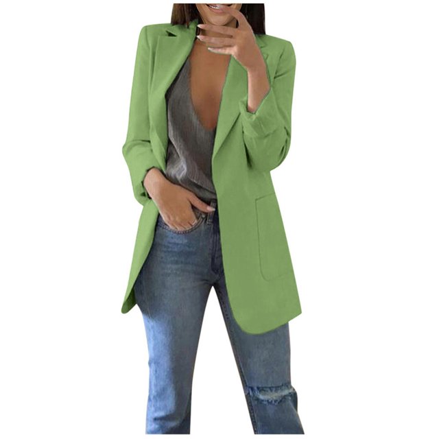 Pompotops Women Solid Long Sleeve Office Coat Cardigans Suit Long Jacket Tops