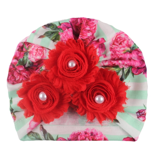 MIASHUI Turban Extensible pour Tout-Petit Bonnet Bébé Garçon Fille à Imprimé Floral Bandeau, Rouge, Taille Unique