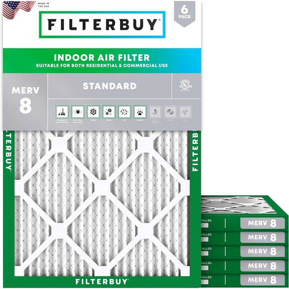 Filterbuy 18x21x1 Air Filter MERV 8 Dust Defense, HVAC AC Furnace Air Filters Replacement (6-Pack)
