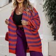 thumbnail image 4 of IROINID Cardigan Mi-Long pour Femmes, Veste Ouverte devant, Rayures, Manches Longues, Cardigan Décontracté, Ample, Violet, 4 of 9