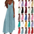 thumbnail image 1 of Wiyuqeen Robes d'Invitée de Mariage pour Femmes, Robe Maxi à Bretelles Spaghetti Ajustables, Col en V, Broderie Oeillets, Robe d'Été, Robes de Plage Unies, 1 of 6