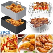MesaSe Air Fryer Accessories Set with Air Fryer Silicone Pot and Stainless Steel Air Fryer Rack Heat Resistant Reusable Air Fryer Silicone Pot Non-Stick Air Fryer Silicone Basket