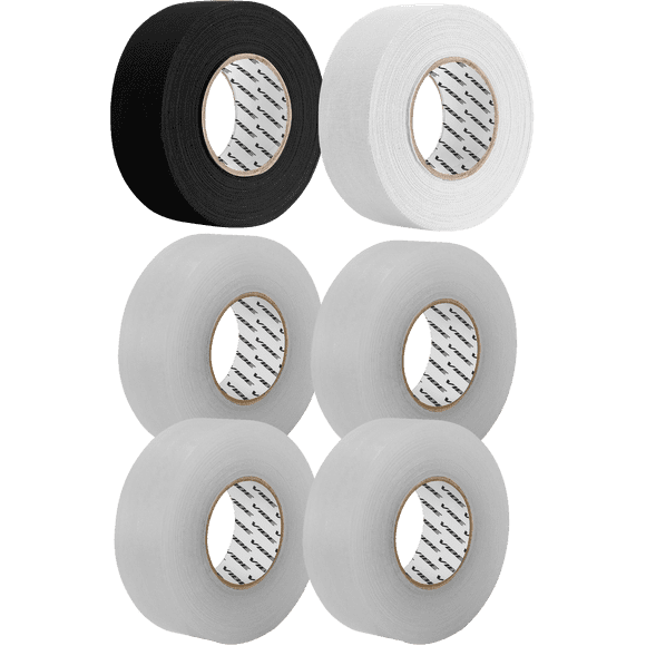 VIBE 6pk Hockey Tape Assorted - 4 Clear, 1 Black, 1 White, 320ft of Hockey Tape