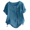 thumbnail image 1 of Mode Femme Été Col Rond Loisirs Manches Courtes Uni Boutons Hauts, 1 of 6