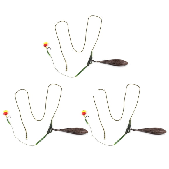Ensemble de 3 Rigs en Ligne pour la Pêche à la Carpe avec Queue de Poids, Tubes en Caoutchouc - Manchons, Émerillons à Changement Rapide