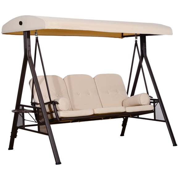 Outsunny Balançoire de Porche 3 Places, Chaise Balançoire d'Extérieur Robuste, Beige