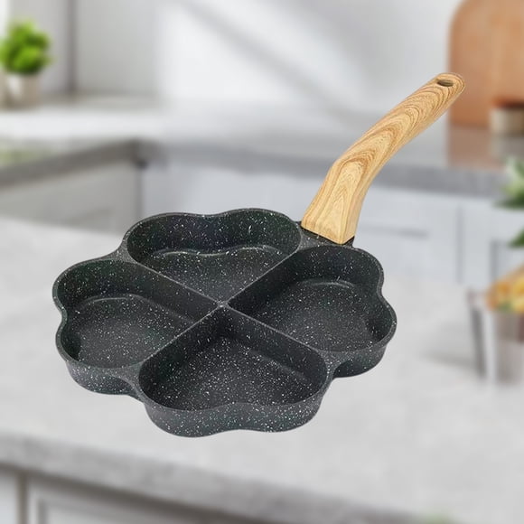 Herunwer Household Aluminum Four Hole Omelette Breakfast Pan Mini Omelette Flat Bottom NonStick Egg And Dumpling Pan Hamburger Omelette Pan