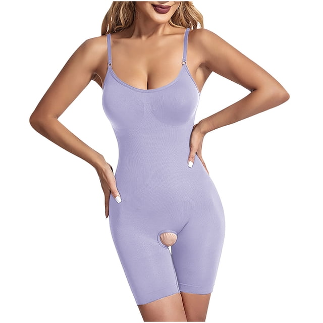 Dealovy Bodysuits for Women Low Cut Slim Fitted Solid Color Shapewear Spaghetti Strap Sleeveless Basic Jumpsuits