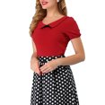 thumbnail image 4 of INSPIRE CHIC Blouse Femme à Col Nœud Uni à Manches Courtes Col Peter Pan Haut Décontracté d'Été TP Rouge, 4 of 7