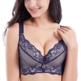thumbnail image 2 of B91xZ Sheer Mesh Demi Underwire Bra Front Closure Plus Size Full Coverage Lace Underwire Racerback Bra,Blue 38B, 2 of 5