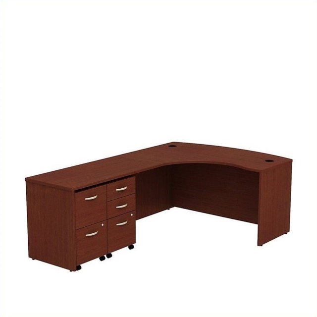 Series C 60W Bow Front L Desk with Drawers in Mahogany - Engineered Wood