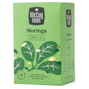 McCoy Teas Moringa Herbal Tea, Individually Wrapped Double Chamber Tea Bags, 20 Count