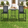 thumbnail image 1 of Costway Ensemble de 3 Pcs pour Terrasse Extérieure, Table de Bar et Tabouret, Hauteur, Dessus en Verre Trempé, 1 of 10