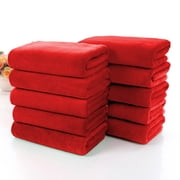 10 Pack, Microfiber Towel Set, Super Absorbent Hair & Face Drying Towels, Salon & Household Cleaning Cloths, Multipurpose Polyester Towels, Red, JKODE