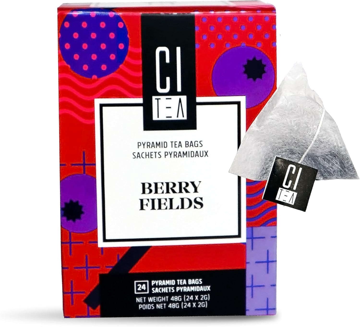 Berry Fields, Wild Berries Black Tea in Tea Bags Individually Packaged - 2g x 24 Teabags - Citea