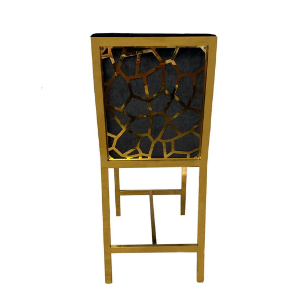 Davion Stool with Plush Velvet Upholstery and Shiny Gold-Finished Steel Frame – Featuring a Unique Back Roca Design for a Touch of Modern Elegance