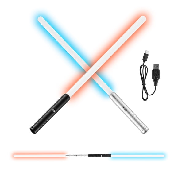 KFFKFF Light Sword, 2 Pack Light up Sword with 7 RGB Colors, 4 Sound Modes and Realistic Handle, Rechargeable Sword Toy for Adults and Kids, Christmas Day