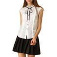 thumbnail image 2 of INSPIRE CHIC Women's Tie Neck Cap Sleeve Button Down Ruffle Summer Shirts XL White, 2 of 7