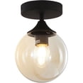 thumbnail image 1 of KCO Lighting Black Globe Semi Flush Mount Ceiling Light, Amber Glass Ceiling Light, Mid Century Modern Overhead Light, 1 of 8