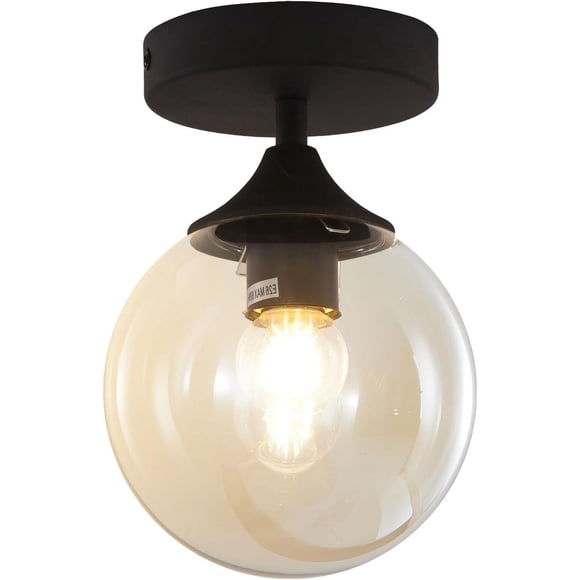 KCO Plafonnier Semi-Encastré à Globe Noir, Plafonnier en Verre Ambre, Luminaire Suspendu Moderne Mi-Siècle