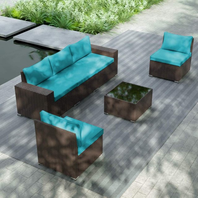 Kullavik Patio All Weather woven 6-Piece Metal Sectional Sets with Cushions,Blue