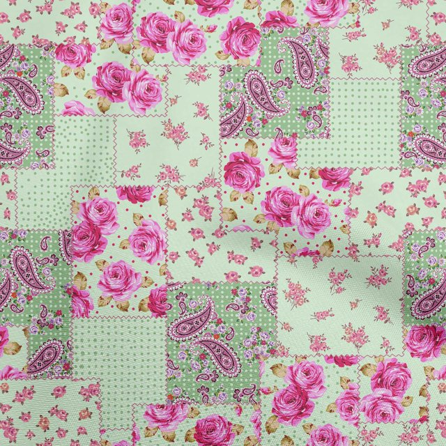oneOone Cotton Flex Light Green Fabric Florals Craft Projects Decor Fabric Printed By The Yard 40 Inch Wide