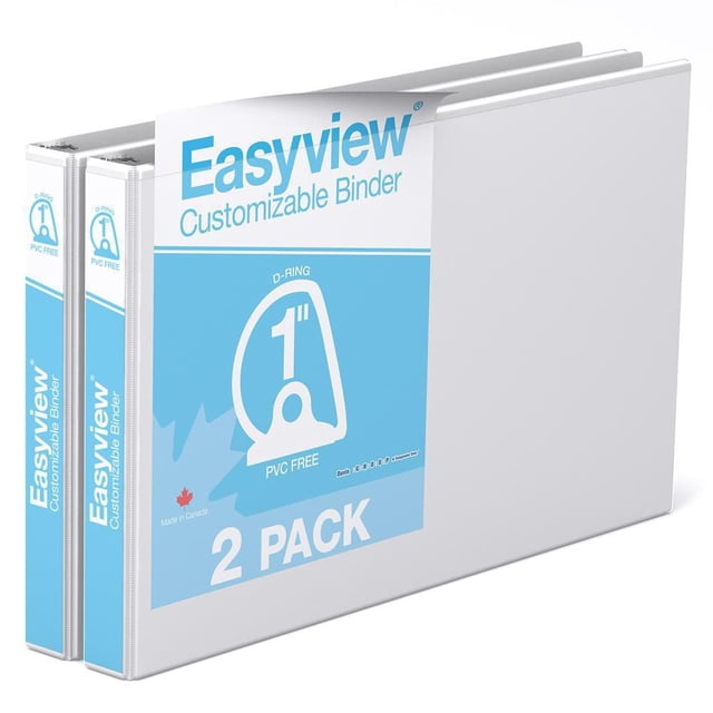 Davis Group Easyview Premium 11 x 17 inch customizable spreadsheet view binder 2 pack with 1 inch angle D rings, clear overlay covers, and back mounted locking rings. Made in Canada, PVC free polypropylene construction ideal for office supplies and ledger documents.