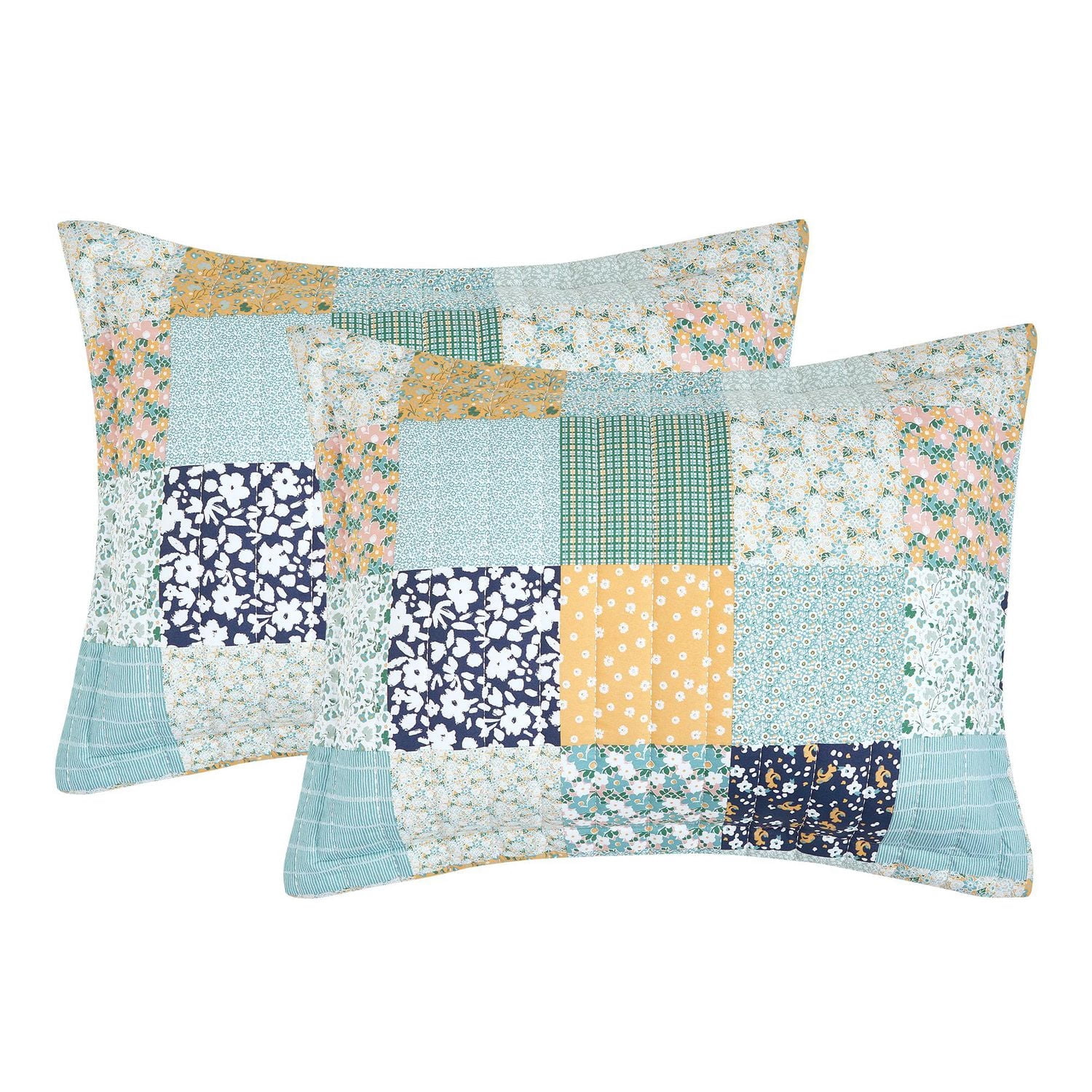Mainstays Ensemble courtepointe et drap-housse légers tout-en-un - 7 pièces, Lit 2 PL, Patchwork