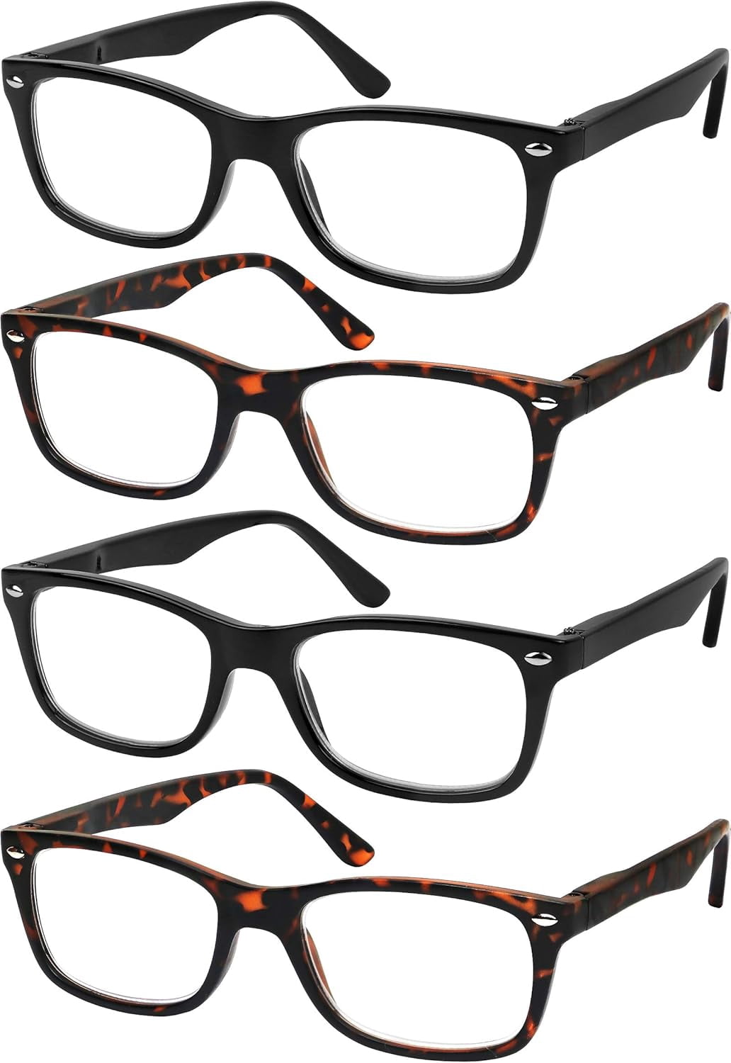 Reading Glasses Set of 4 Black Quality Readers Spring Hinge Glasses for Reading for Men and Women