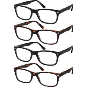 Reading Glasses Set of 4 Black Quality Readers Spring Hinge Glasses for Reading for Men and Women