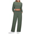 thumbnail image 1 of Ensemble de Tenues d'Exercice pour Femmes, Mode Décontractée, Manches Longues, Col Rond, Hauts, Pantalon, Ensemble Deux Pièces, Survêtement Athlétique, S-138 Vert G, 1 of 5