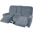 thumbnail image 4 of CHOK 2024 Housse de Causeuse Inclinable avec Console Centrale Housse Extensible en Velours pour Fauteuil Inclinable 2 Places avec Porte-Gobelet, 4 of 10