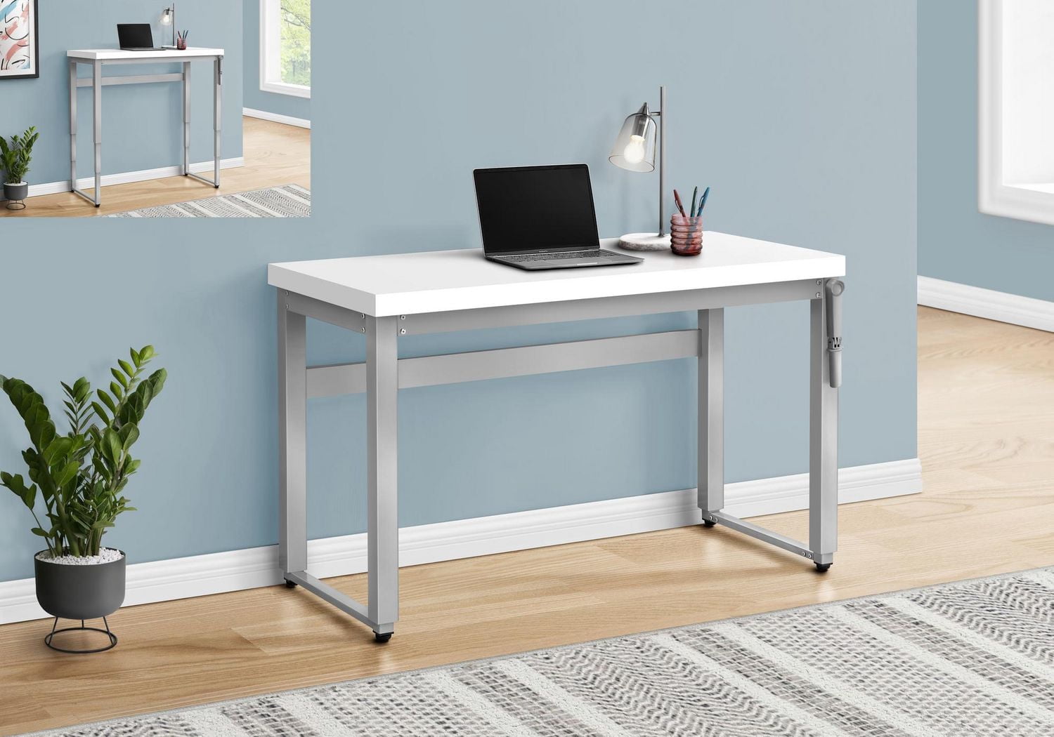 Monarch Specialties Computer Desk, Home Office, Standing, Adjustable, 48"l, Work, Laptop, Metal, Laminate, White, Grey, Contemporary, Modern