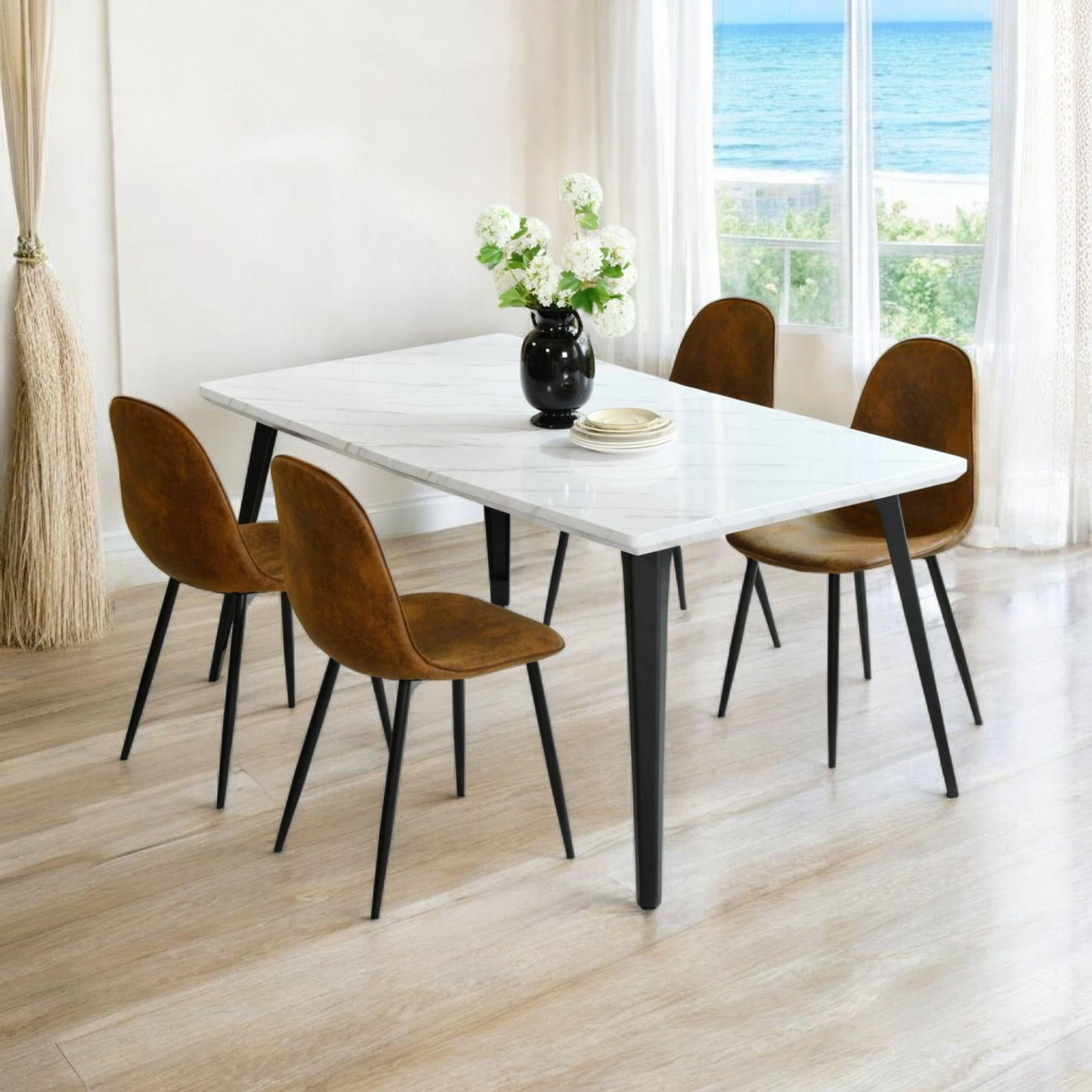 Homy Casa 63 inch Dining Set for 4, Large Table with Upholstered Chairs