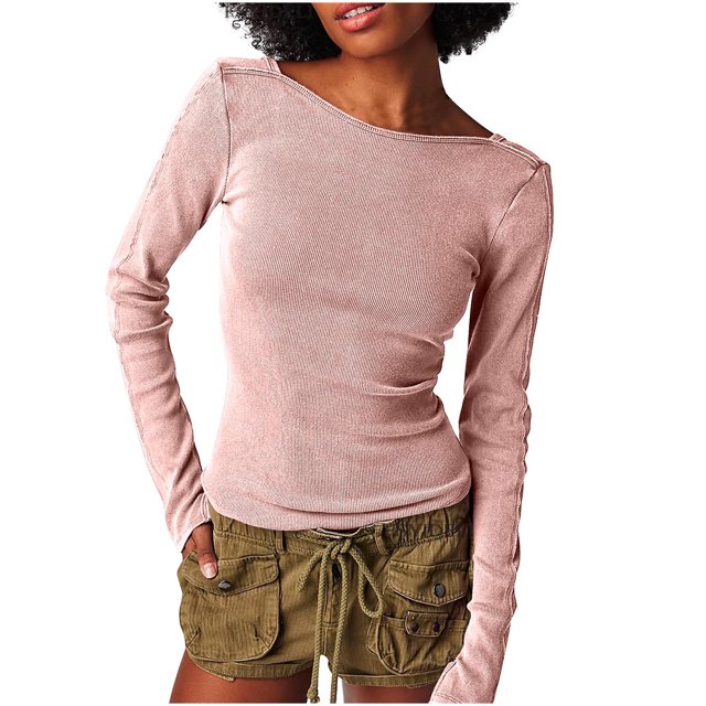 Pisexur Chandail pour Femmes Mode Chandails Tricotés à Col Rond Hauts à Manches Longues pour Femme Décontracté Léger Dos Échancré Hauts d'Automne Chandail Ajusté