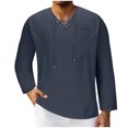 thumbnail image 1 of RXIRUCGD Men's Fashion Fallow Drawstring Solid Color Pockets Long Sleeve V-Neck Tops, Navy, Size: 3XL, 1 of 5