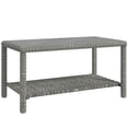 thumbnail image 1 of Outsunny 35"Wicker Coffee Table, End Table w/ Glass Top, Storage, Dark Grey, 1 of 10