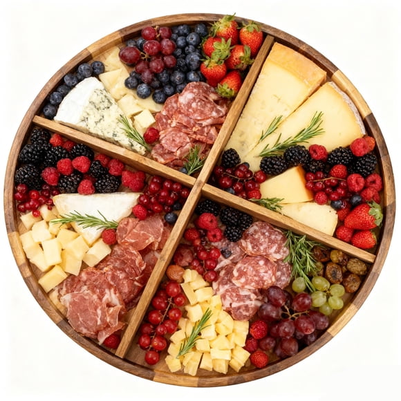 Utoplike Extra Large Acacia Wooden Serving Tray, Charcuterie Board with Removable Dividers for Food Serving, 360° Rotating Round Platters, Cheese