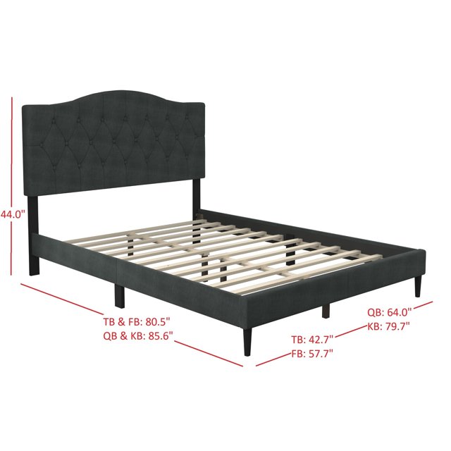 Mason Tufted Upholstered Platform Bed Charcoal Grey - King