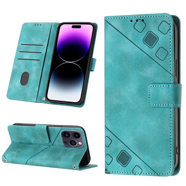 Compatible with iPhone 14 Pro Max Classic Embossed PU Leather Case with Card Holder Shockproof Cover