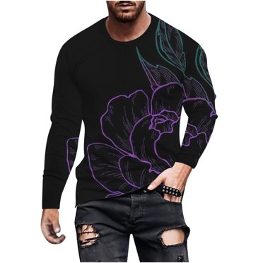 HKEJIAOI T-Shirts pour Hommes T-Shirts Graphiques Vintage Manches Longues Col Rond Chemises pour Hommes T-Shirts Graphiques Violet,TG